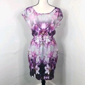 Express Purple Floral Blouson Belted Mini Dress Size Small